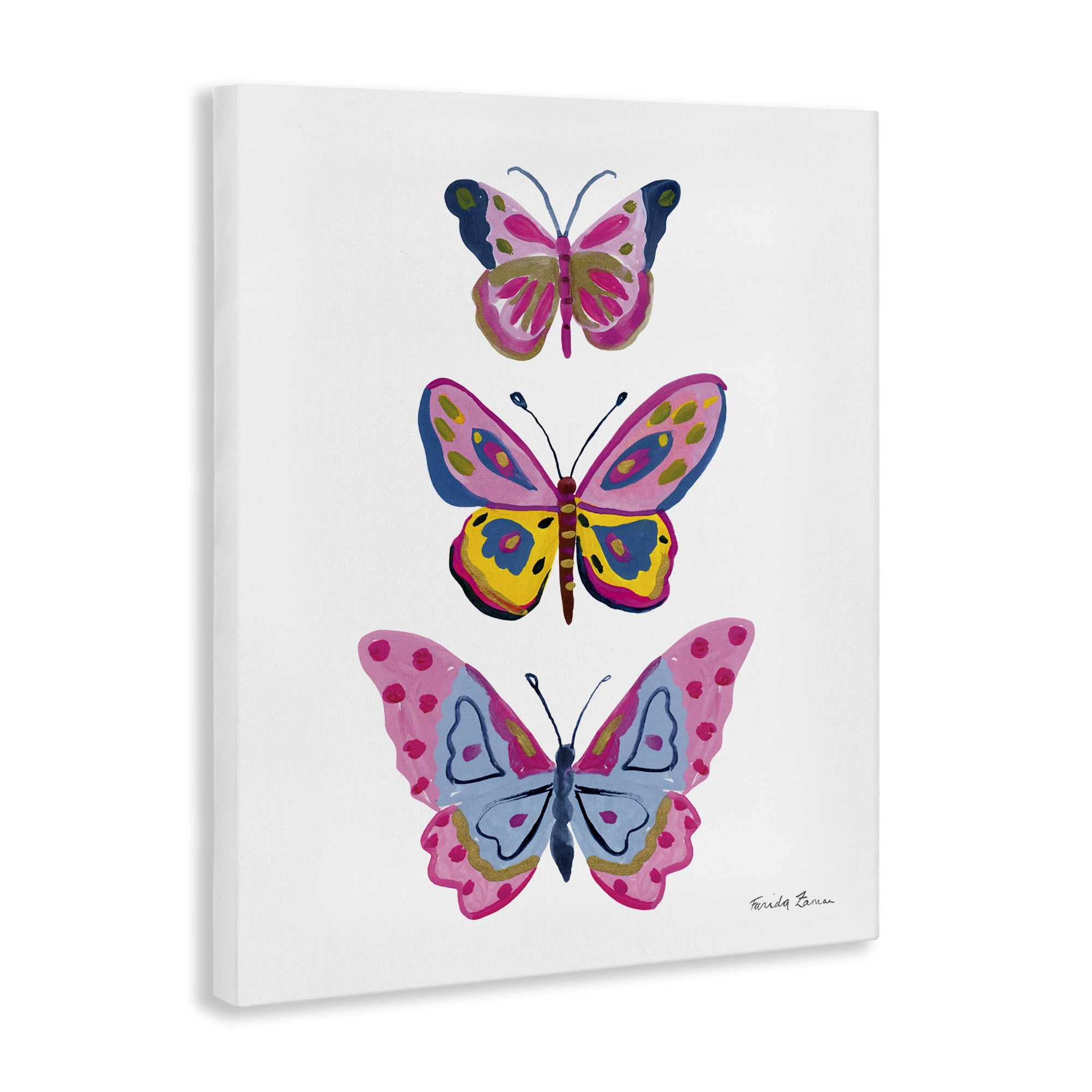 Stupell Industries Three Butterfly Trio Insects Painting Wrapped Canvas Art Print Wall Art, 16 x 20