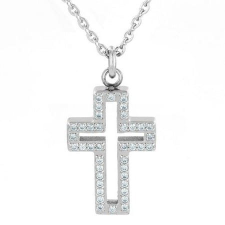 ELYA CZ Stainless Steel Cut-Out Cross Pendant Necklace