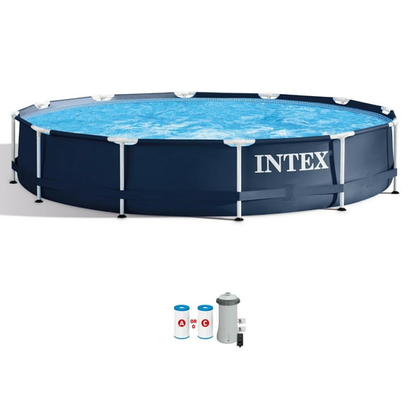 Intex Metal Frame 12' x 30" Round Above Ground Outdoor Swimming Pool with Pump