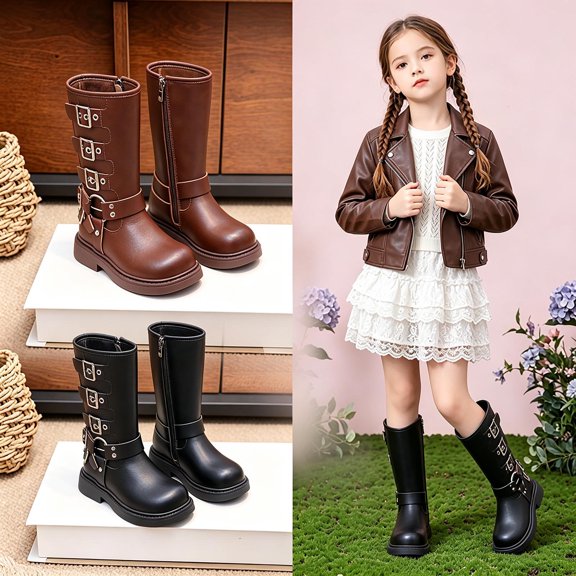 Girls Knee High Riding Boots, Side Zipper Closure, Comfortable Sole & Lining Anti Slip Fall Boots for Teen Girls Stylish Dress Up Wear