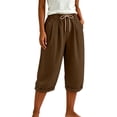 thumbnail image 2 of Stamzod Cotton Capri Pants for Women Casual Summer Capris with Pockets and Drawstring Beach Vacation Clothes Brown S, 2 of 7