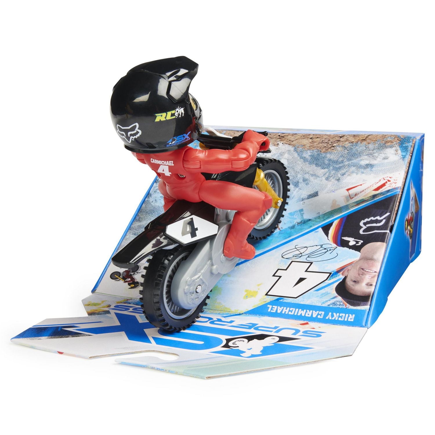 Supercross, Race and Wheelie Bike, Authentic Ricky Carmichael Collector Motorcycle, 1:18 Scale Kids Toys for Boys Aged 5 and Up