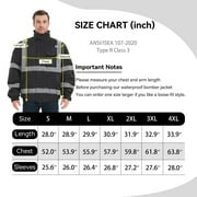ProtectX High Visibility Safety Waterproof Bomber Jacket for Women Men, Hi Vis Reflective Winter Construction Jacket, Black, 4X-Large