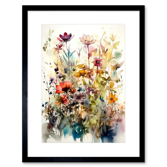 Spring Wild Flowers Watercolour Colourful Floral Blooms Painting Artwork Framed Wall Art Print 9X7 Inch