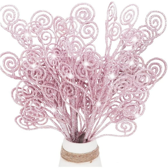 Topboutique Glitter Christmas Tree Picks and Sprays Twigs Artificial Glitter Curly Stem Picks Ornaments 12 inch Decorative Candy Shape Branches for Xmas Wreath Vase Fillers (20 Pcs Pink)