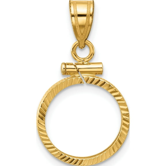 14K Yellow Gold Wideband Distinguished Coin Jewelry 14Ky Diamond-Cut Screw Top 14.0Mm X 1.1Mm Bezel Pendant - Jbsp