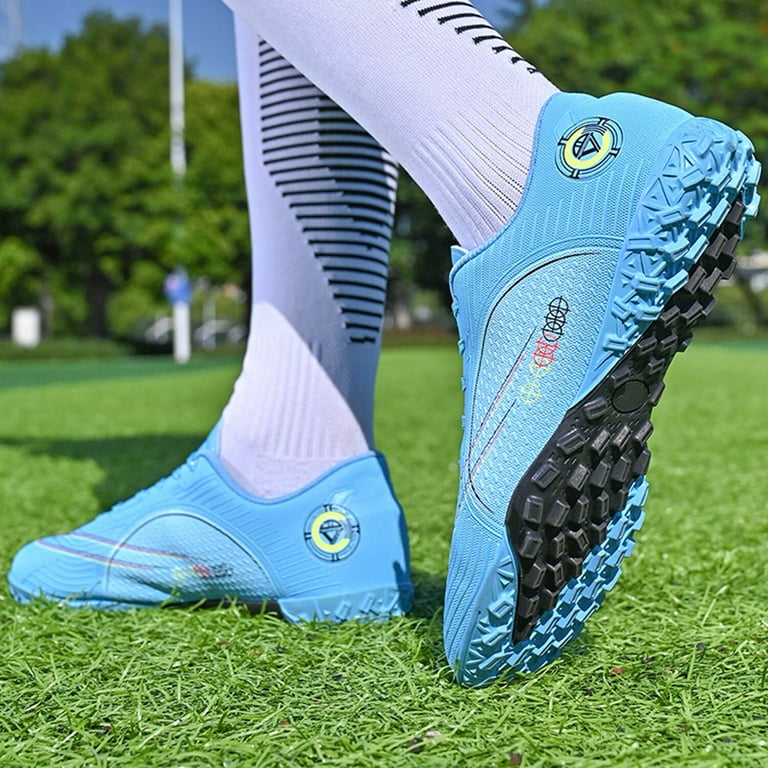 Mens Soccer Cleats Blue Teenager Turf Trainning Football Shoes US 9.5