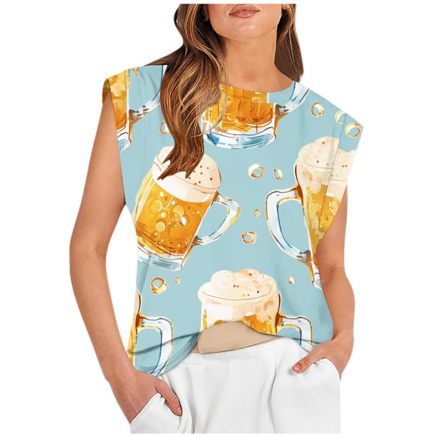 Fiudx Camisas de Mujer Blusa Superior de Camiseta Sin Mangas con Cuello Redondo Informal para Mujer a La Moda