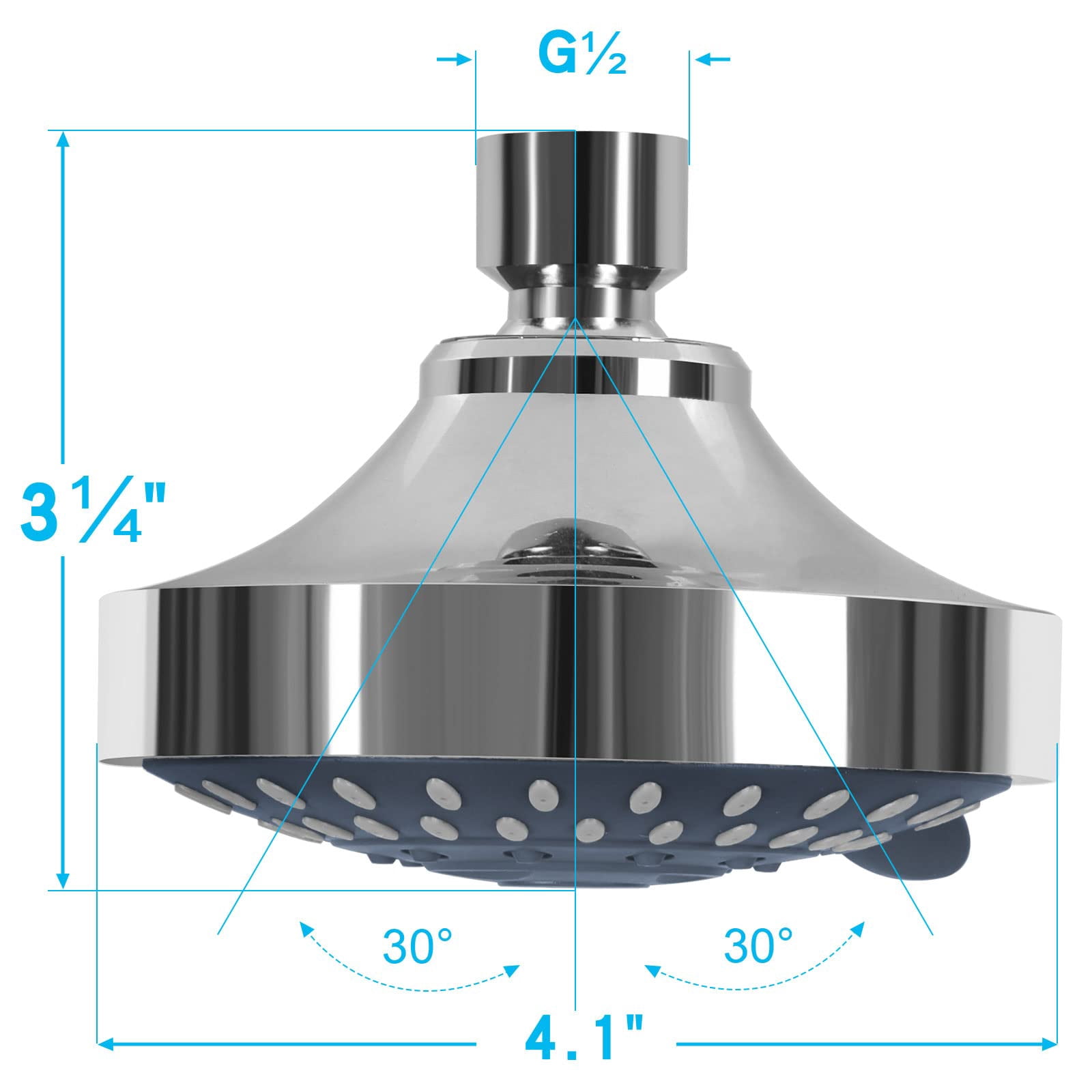 Shower Head High Pressure Rain Fixed Showerhead 5-Setting with Adjustable Metal Swivel Ball Joint - Relaxed Shower Experience Even at Low Water Flow & Pressure