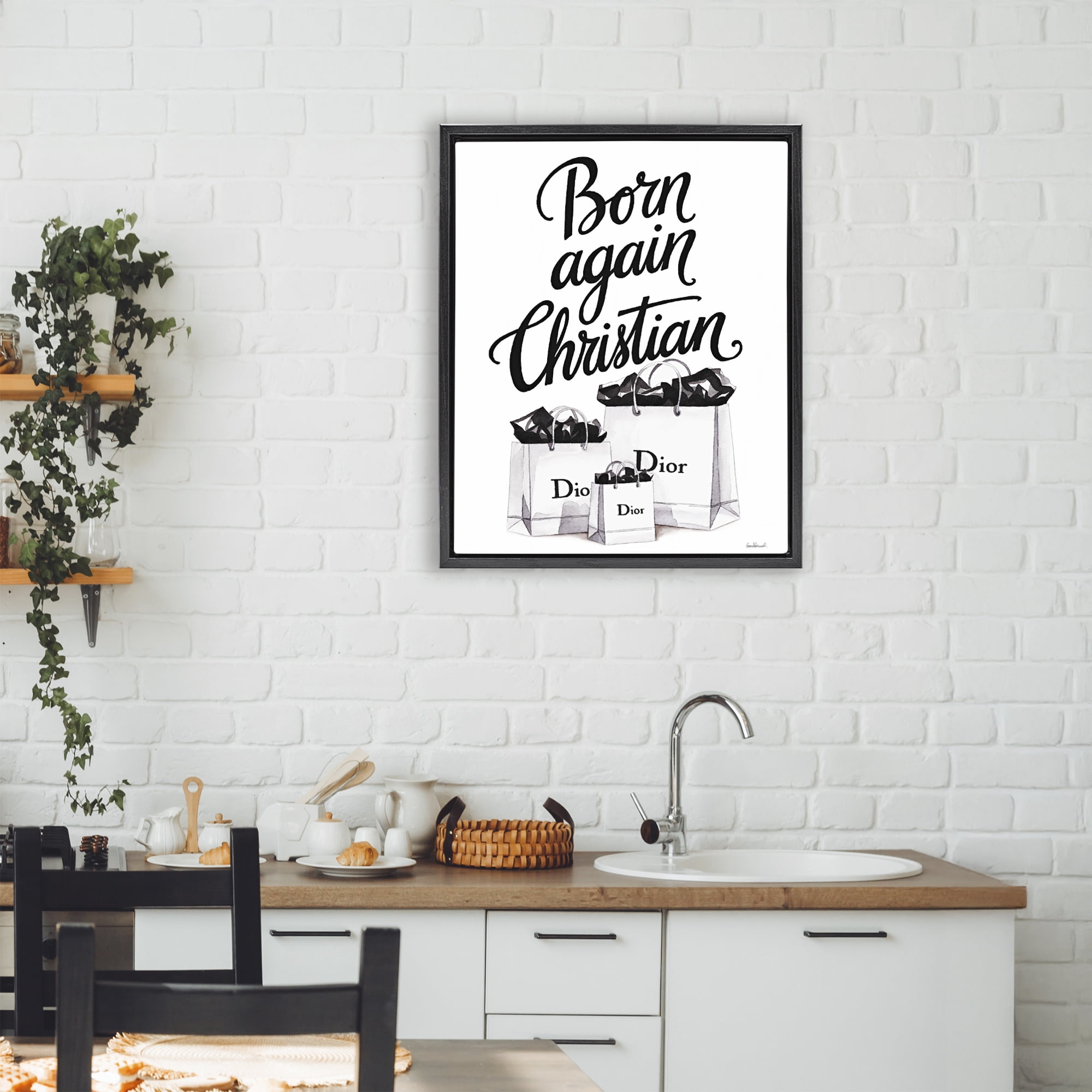 Christian & Shopping Bags Black Framed Floater Canvas Wall Art, design by Amanda Greenwood
