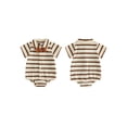thumbnail image 2 of BemeyourBBs Newborn Baby Boy Summer Clothes Gentleman Church Outfit Striped Waffled Knit Bowtie Romper Cute Short Sleeve Collared Button-up Dress Jumpsuit Bodysuit 0 3 6 9 12 18 Months, 2 of 8