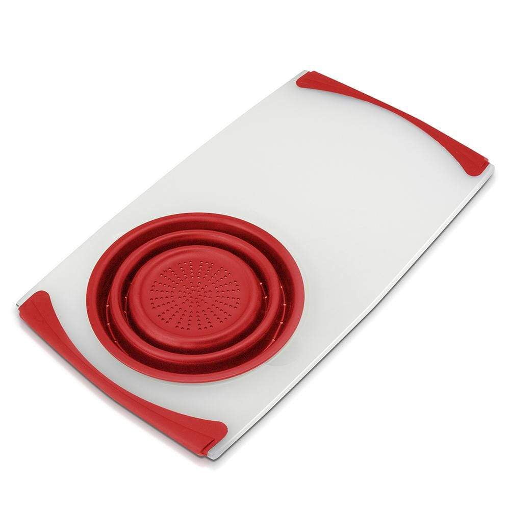Domestify Plastic over-The-Sink Cutting Board Removable Collapsible Strainer - Red -19.5"x11.5"