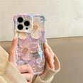 thumbnail image 3 of for iPhone 13 Pro Max Case, Colorful Retro Oil Painting Printed Flower Phone Case for Women Girls, TPU Cute Curly Wave Edge Exquisite Stylish Durable Protective Phone Cover,Purple & White, 3 of 14