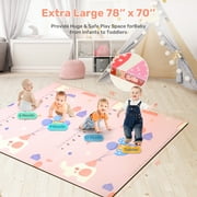 JoyStone Baby Play Mat, 78 X 70 Extra Large Reversible Foam Play Mat, Non-Toxic Foldable Animal Print Waterproof Crawl Mat for Toddlers and Babies
