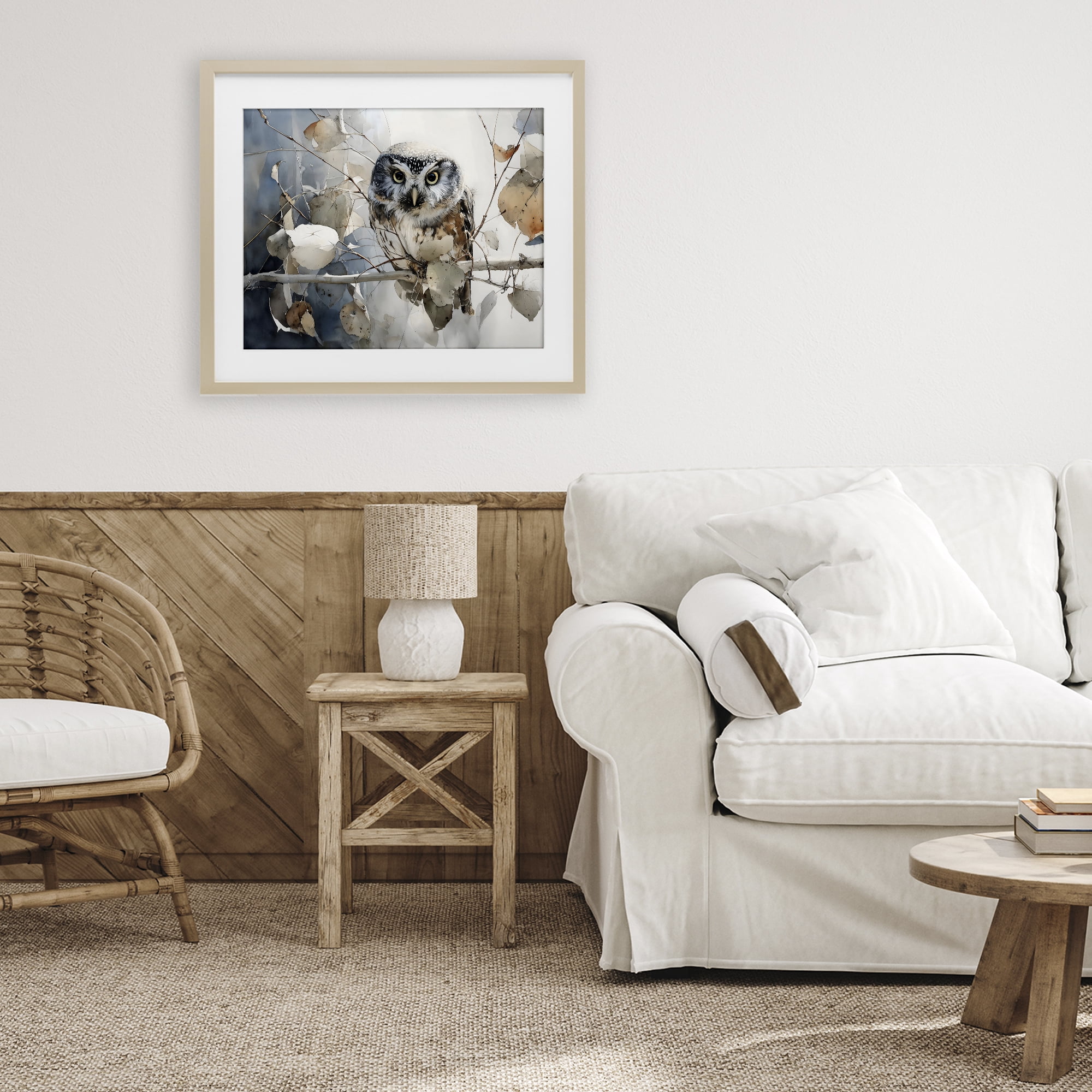 Stupell Industries Hoot Owl on Autumn Branch Birch Framed Print Under Glass, design by Franklyn Gregory