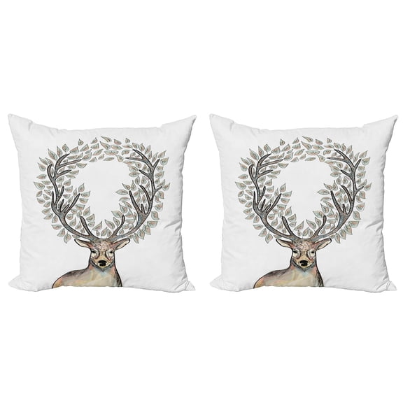 Ambesonne Pastel Throw Pillow Cover 2 Pack, Myth Animal Reindeer, 16", Soft Pink Blue