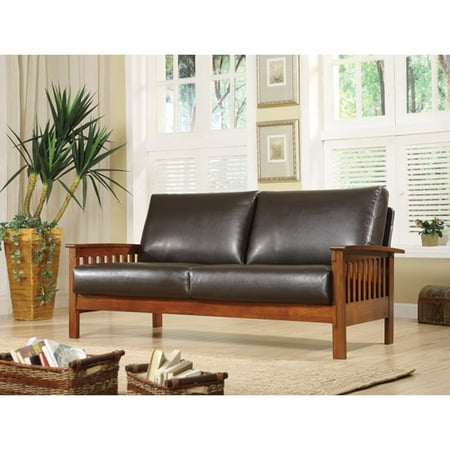 Mission Oak Faux Leather Sofa Dark Brown