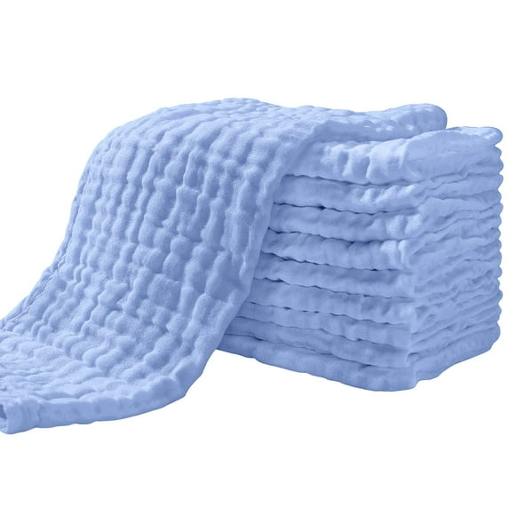 Yoofoss Mousseline Burp Drap pour Bébé 10 Pack 100 % Coton Bébé Gant de Toilette pour les Garçons Filles Grand 20'''x10'' Super Doux et Absorbant Bleu