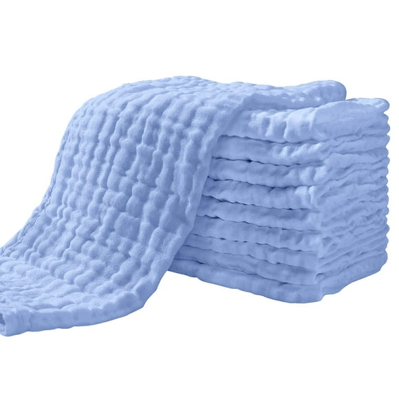 Yoofoss Muslin Burp Cloths for Baby 10 Pack 100% Cotton Baby Washcloths for Boys Girls Large 20\'\'X10\'\' Super Soft and Absorbent Blue