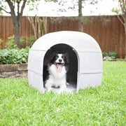Outback Igloo Dog House, Heavy Duty Durable Plastic, Outdoor Use, Leak-Resistant, Gray, For Dogs up to 90 lbs, Extra Large, 33 L
