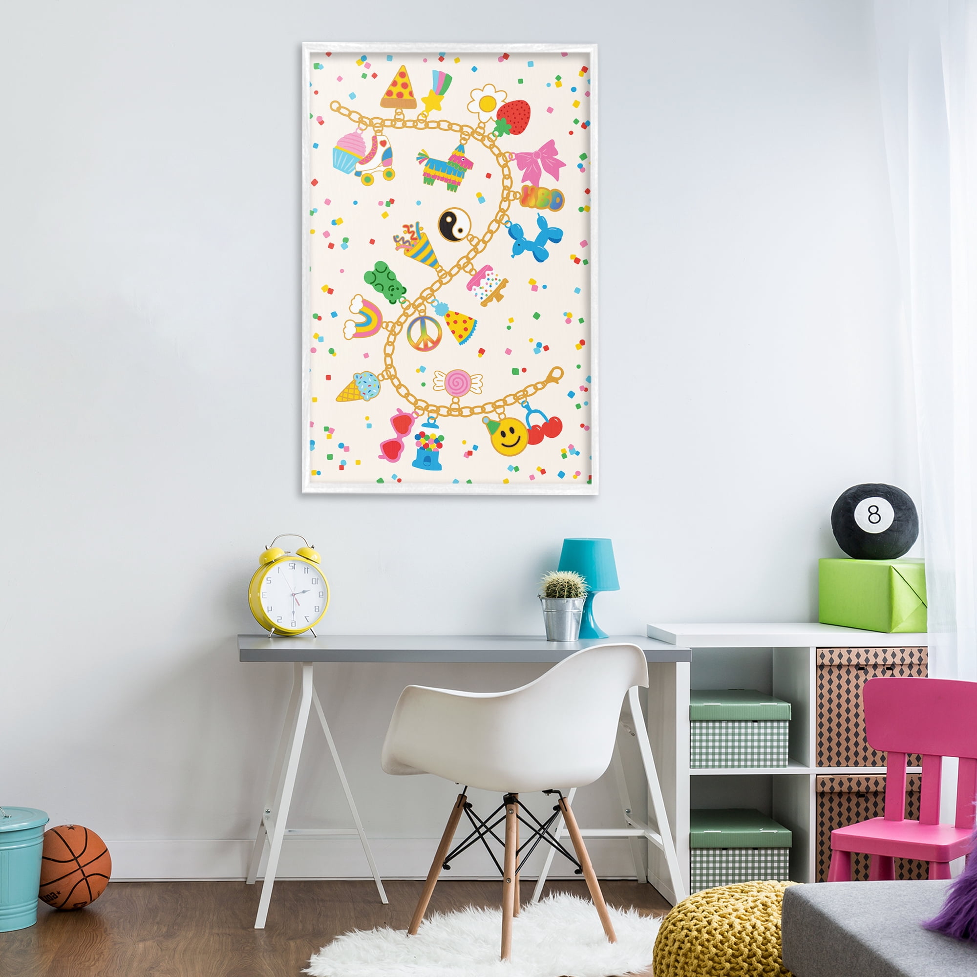 Stupell Industries Playful Party Charm Bracelet White Framed Giclee Art, design by Nadia Hassan