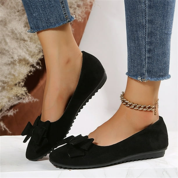 TOWED22 Flats For Women Women s PU Leather Flats Shoes Dress Flats Crimping Faux Suede Pointed Toe Work Shoes Black