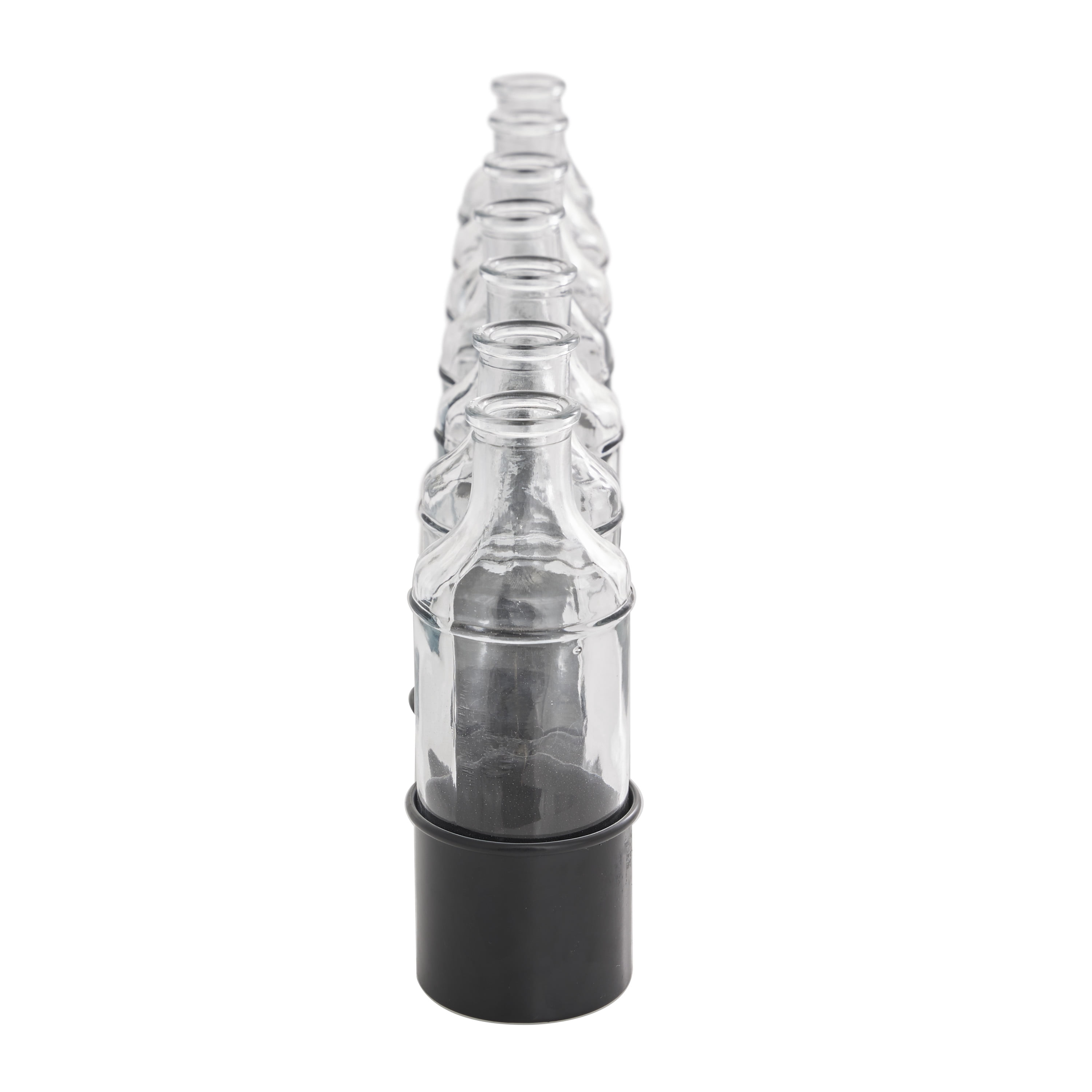 DecMode 8" Adjustable Bottle Black Metal Vase with Clear Glass Bottles