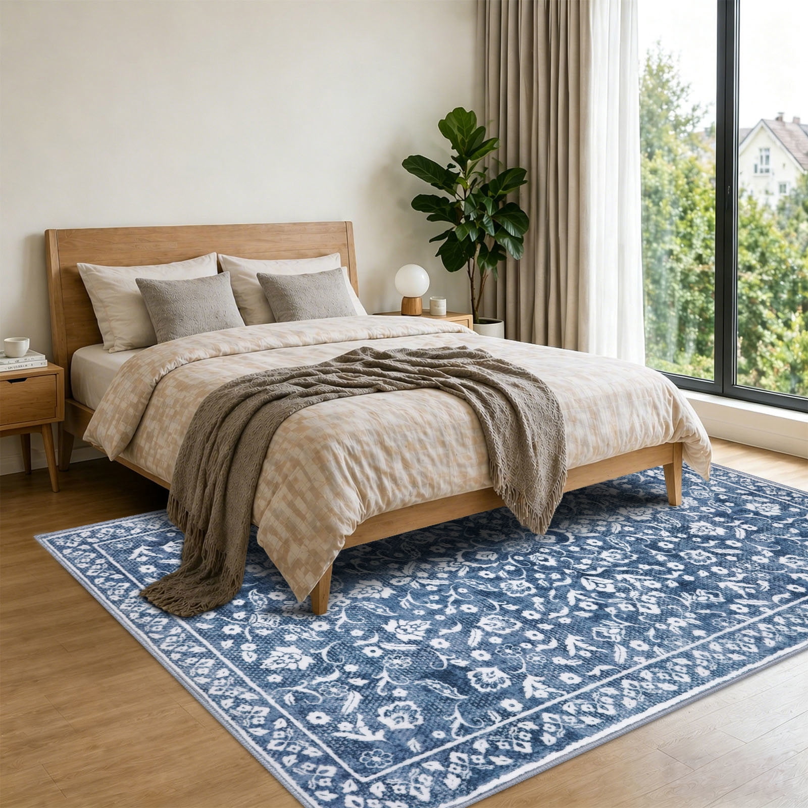 GLATTICE 6x9 Washable Area Rug for Living Room Non-Shedding Bedroom Rug Blue Rugs Non Slip Soft Thin Large Indoor Carpet for Dining Room Home Office