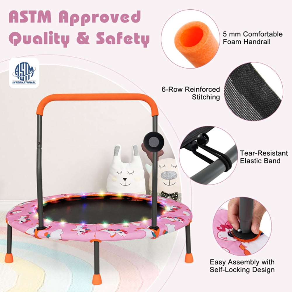 Aimee Lii 36 Inch Mini Trampoline with Colorful LED Lights and Bluetooth Speaker, Kids Trampoline Outdoor, Exercise Trampoline for Backyards-Pink