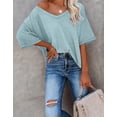 thumbnail image 2 of Women's Causual V Neck Short Sleeve Shirts Waffle Knit Loose Tunic Tops Blouses, 2 of 9