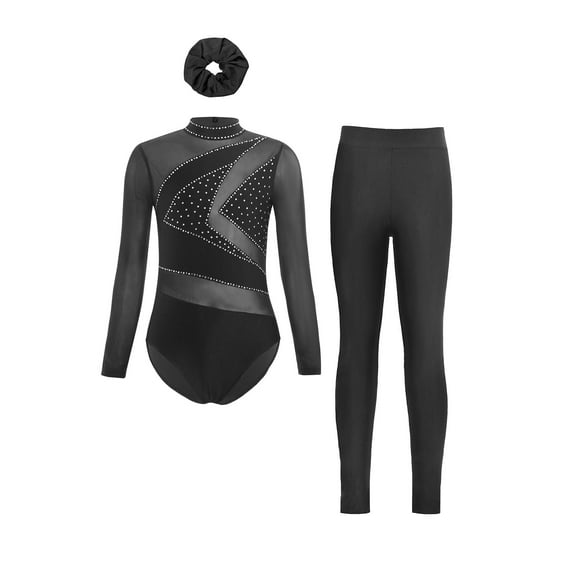Miutii Kids Girls Gymnastics Outfits Figure Skating Costume Ballet Dance Leotards with Leggings Pants and Hair Band Black 6