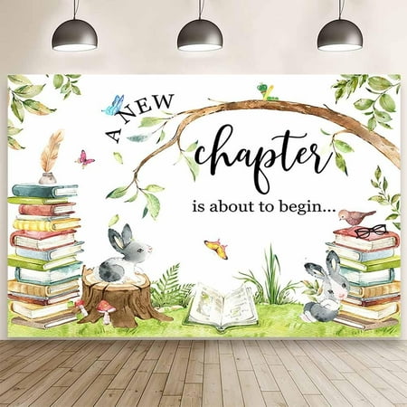7x5FT Storybook Baby Shower Backdrop A New Chapter is About to Begin Photography Background Library Reading Book Club Book Fair Party Decorations Banner Supplies Photo Booth Props