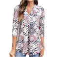 thumbnail image 3 of LEAVINGSUO 2023 Fall Womens Tops Plus Clearance Fashion Woman V-Neck 3/4Sleeve Printing Blouse Causal Pullover Tops, 3 of 8