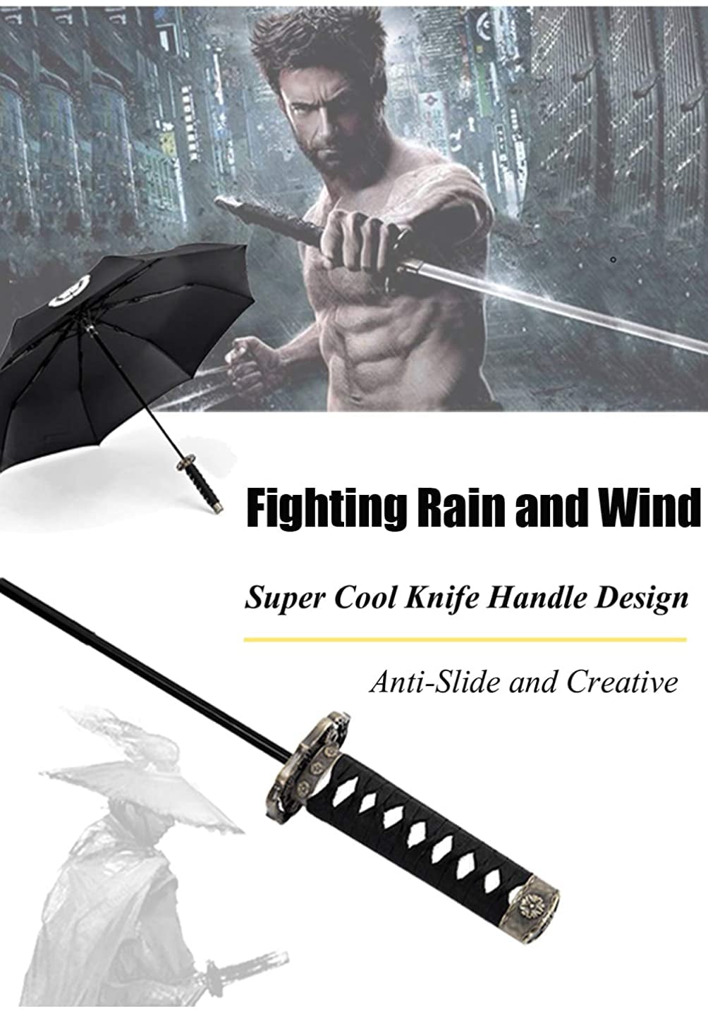 Japanese Katana Ninja Handle Umbrella Black Windproof Warrior Men Umbrellas Japanese Katana Ninja Handle Umbrella Black Windproof Warrior Men Umbrellas