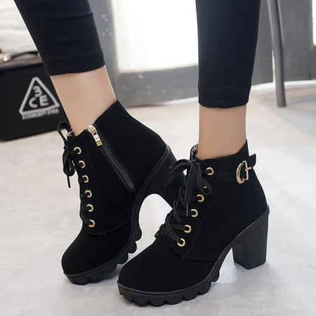 

hotio 2024 High Heel Boots for Women Womens Platform Boot Heels Sexy Round Toe Lace UP High Heels Mid Calf Boots Sole Chunky Heel Combat Ankle Bootie Lace up Side Zipper(Red Green)