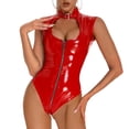thumbnail image 3 of Mono con cremallera en la entrepierna para mujer, mono de charol de manga larga, Tops para fiesta, Cosplay, ropa para discoteca, Catsuit con cuello levantado con apariencia húmeda, 3 of 5