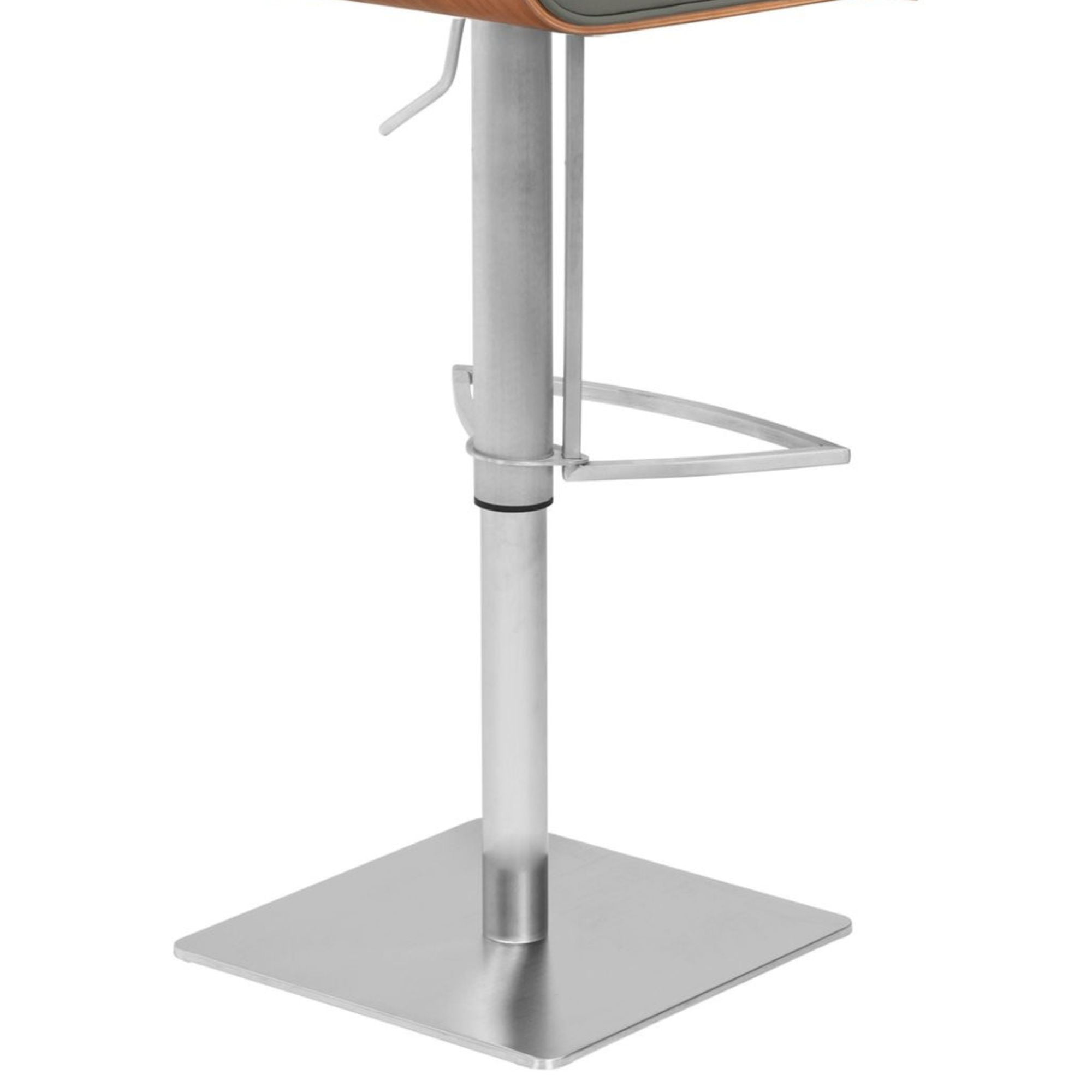 Armen Living Indoor Café Adjustable Height Swivel Gray Faux Leather and Walnut Wood Bar Stool with Brushed Stainless Steel Base