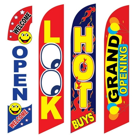 4 Advertising Swooper Flags Welcome Open Look Hot Buys Grand Opening