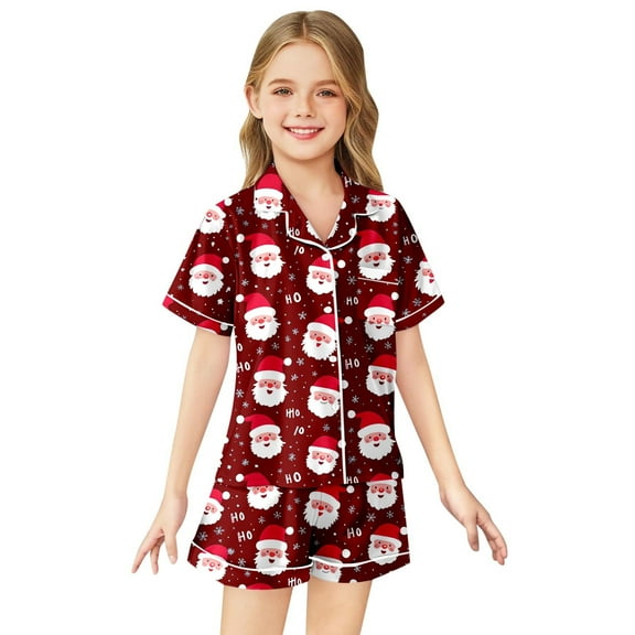 XEGLSBU Kids Christmas Pajamas Boys Youth 8 Girls' Halloween Printed Silk Pajamas Short Sleeved (2 13 Years) Size 10-11 Years