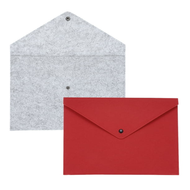 2 Piezas de Carpetas de Fieltro, Carpeta de Sobre A4 Bolsa de Almacenamiento de Documentos con Cierre de Botón (Marrón Claro/Rojo)