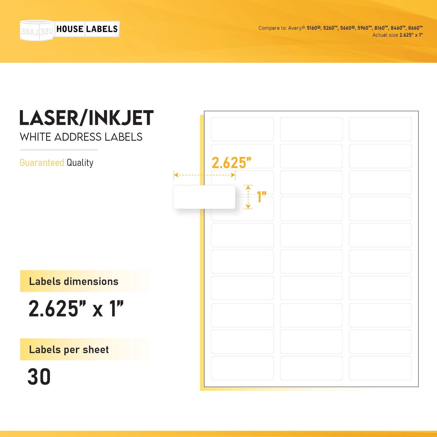 HOUSELABELS 30-up Address Labels (1" x 2-5/8") For Laser and Inkjet Printers, 1,000 Sheets