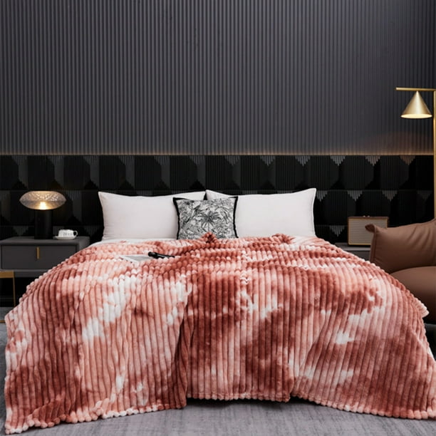 Manta de Vellón a Rayas, Suave y Cálida, Manta Ligera para Cama, Manta de Microfibra Aterciopelada con Costura Fina, 200x180 cm para Sofá, Dormitorio, Sala de Estar