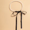 thumbnail image 3 of Collar de gargantilla de cinta negra larga para mujer, joyería de fiesta de boda de tendencia, elegante perla de imitación blanca, collares de vacaciones en la playa, 3 of 4