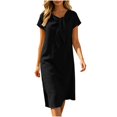 thumbnail image 4 of Asgosdo Dresses for Women Summer Cotton Linen Short Sleeve Solid Color Casual Cozy Going Out Midi Dress, 4 of 5