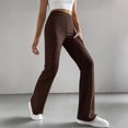 thumbnail image 4 of CIENVNSTG Women's Wide Leg Pants Ribbed Casual Flare Leg Pants Elastic High Waist Slim Fit Home Bell Bottom Pants for Daily Wear Outings Coffee S, 4 of 6