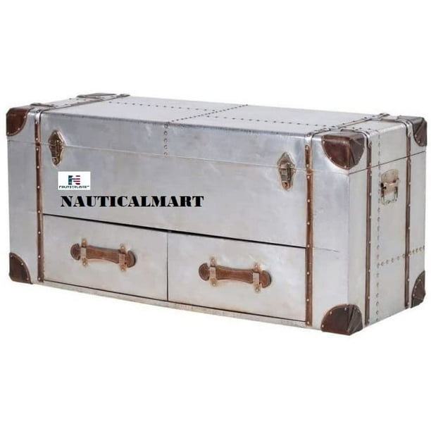 Hawker Storage Trunk Chest Of Drawers Aluminium Aviator Home Decor Com - Storage Trunk Home Decor