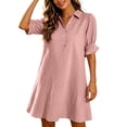 thumbnail image 2 of ClodeEU Women's Collared V Neck Half Sleeve Swing Mini Dress, Casual Loose A-Line Shirt Dress Pink,Women's Plus S, 2 of 8