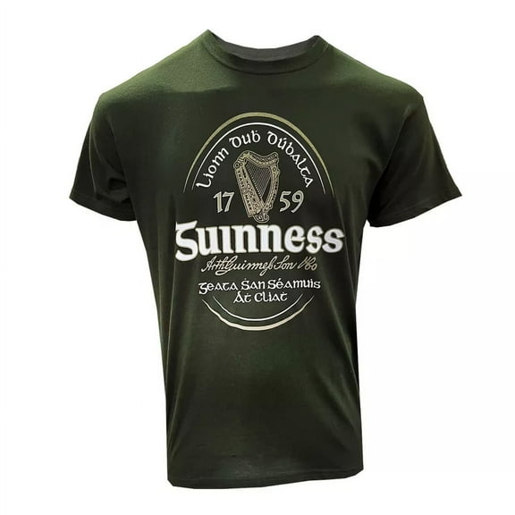 Traditional Craft Official Guinness Mens T-Shirt with Irish Harp Bottle Green 100% Recycled Material