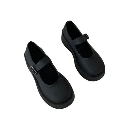 

Gomelly Girls Flats Platform Mary Jane Comfort Leather Shoes Fashion Lolita Shoe Womens Ladies Pumps Black 7