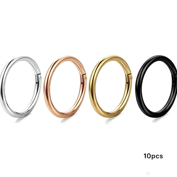 DESIGNICE 10pcs Surgical Steel Nose Ring Hinged Clicker Hoop Ear Lip Rings 20G 18G 16G 6mm Black 18g (1mm)